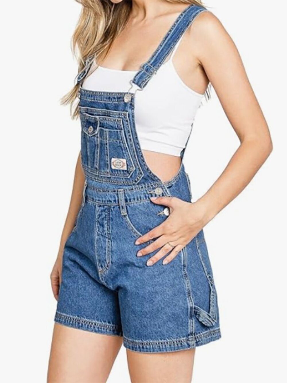 Lana Roux 90s Retro Revolt Utility Denim Twill Romper Short Overalls